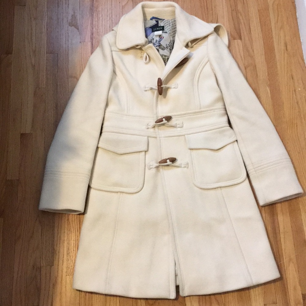 J. Crew Stadium Cloth Cream Wool Toggle Coat